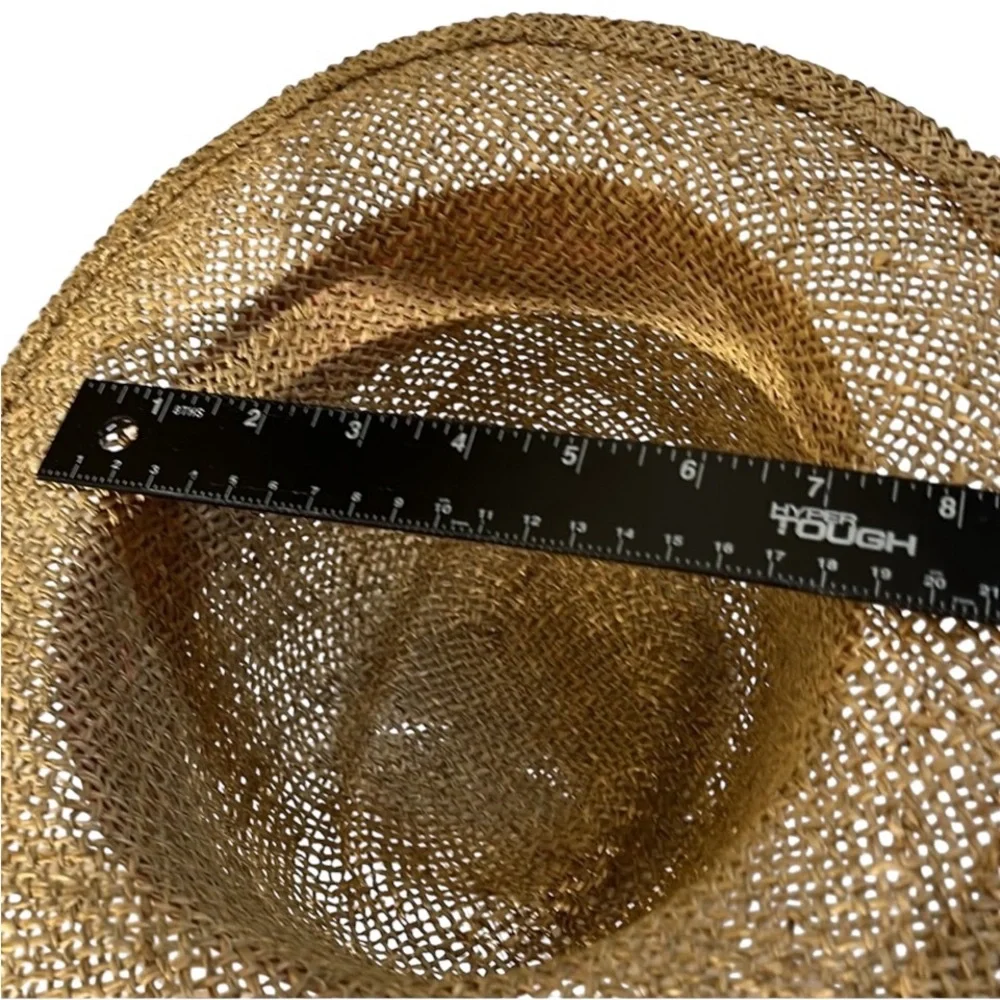 Liz Claiborne tan straw fedora hat with pink ribbon , perfect for  summer